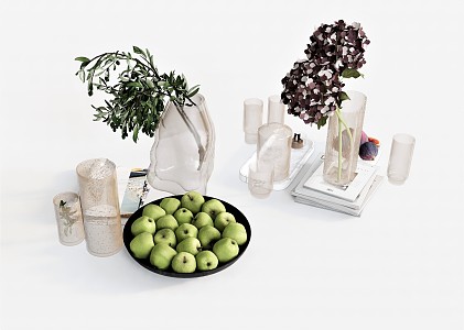 Modern vase ornaments combination plant vase ornaments fruit pear plant green plant flower book 3d model