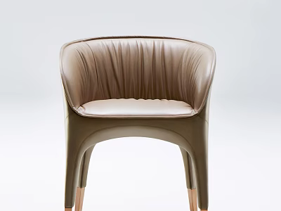 Elegant Modern Taupe Leather Dining Chair with Pleated Curved Backrest and Metal Legs 3d model