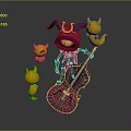 Purple Cello Held by Jester Character With Yellow Ghost Musical Notes