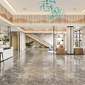 Modern Hotel Lobby Interior Design With Marble Floor Wooden Decor Green Plants And Sofa Seating