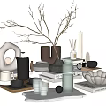 Modern Minimalist Decorative Ornament Set With Vases Branches Candles Trays And Books