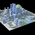 Urban Aerial View Planning With High Rise Buildings Stadium River And Green Spaces