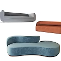 Modern Multi Seat Sofa with Gray Orange Blue Curved Backrest and Velvet Upholstery