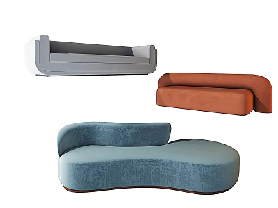 Modern Multi Seat Sofa with Gray Orange Blue Curved Backrest and Velvet Upholstery 3d model