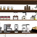 Cozy Kitchen Interior With Shelves Jars Coffee Makers Blenders And Fresh Fruits