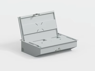 Gray Metal Open Computer Case With Internal Compartments And Secure Lock Design 3d model