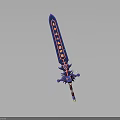 Decorative Sword with Blue Blade and Red Intricate Patterns Ornate Hilt Design for Fantasy Gaming Collection 3d model