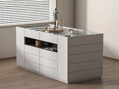 Modern White Storage Cabinet With Drawers Open Shelf And Decorative Items On Top 3d model