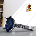Elegant Silver Ring With Oval Blue Gemstone And Small Diamond Inlays 3d model