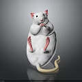 White Mouse Stuffed Toy With Pink Ears Paws Beige Tail Standing On Dark Smooth Surface 3d model