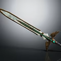 Fantasy Warrior Sword With Golden Winged Hilt And Green Gemstone Accents 3d model