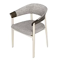 Stylish Modern Armchair Upholstered In Gray Fabric With Leather Armrests And Wooden Legs
