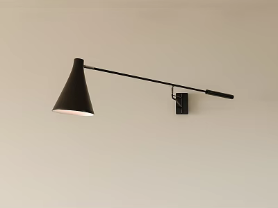 Black Wall Lamp With Conical Shade And Long Arm For Interior Lighting 3d model