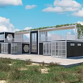 Modern Container Building Design With Glass Windows Green Roof And Open Terrace