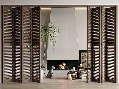 Folding door shutter folding door multi-sliding door fireplace plant potted plant 3d model
