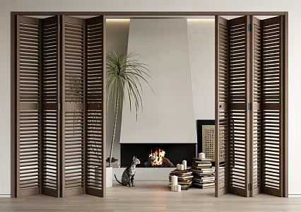Folding door shutter folding door multi-sliding door fireplace plant potted plant 3d model