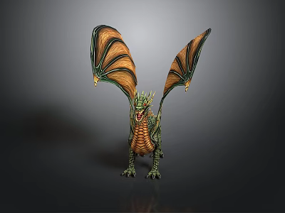 Fantasy Green And Orange Dragon With Spread Wings Detailed Scales Mythical Creature 3d model