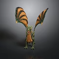 Fantasy Green And Orange Dragon With Spread Wings Detailed Scales Mythical Creature
