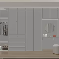 Modern White Wardrobe With Glass Door Section Cabinet Doors Drawers And Dressing Table Round Mirror