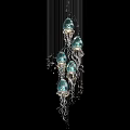 Jellyfish Inspired Unique Shaped Pendant Light With Blue Glass Shades And Crystal Beads