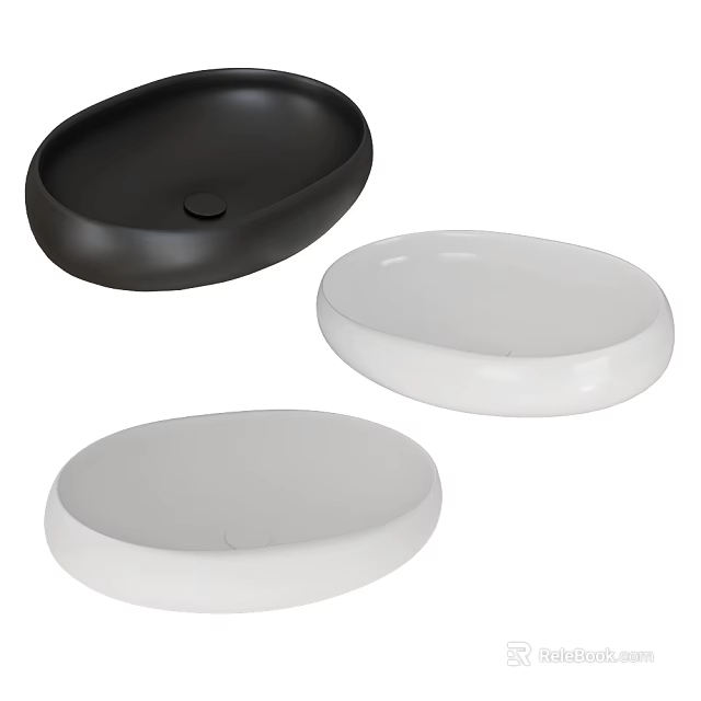 Stylish Oval Countertop Washbasins in Black White and Light Gray Colors 3d model 