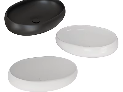 Stylish Oval Countertop Washbasins in Black White and Light Gray Colors 3d model
