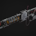 Mechanical Custom Weapon Featuring Red Gas Cylinder Metal Structure And Yellow Black Parts