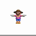 Cartoon Character In Straw Hat Purple Patterned Shirt Blue Shorts Yellow Sandals With Open Arms