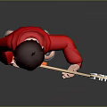 Game Movie Character with Red Jacket Gray T-shirt Blue Shorts Sandals Holding Orange Electric Guitar