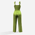Stylish Green Jumpsuit With Bow Straps Smocked Waist And Wide Leg Design