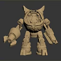 Golden 3D Mechanical Creature Character With Armored Body And Mechanical Arms