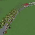 Scenic Garden Pathway With Pergolas Vines And Green Lawn Surroundings