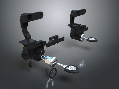 Black Metal Door Handle With Lock And Key Mechanism For Home Security 3d model