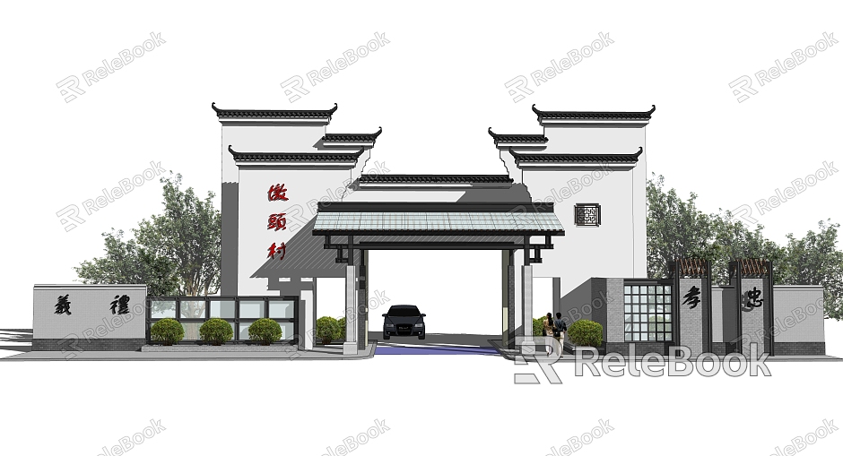 Chinese-style gate archway model