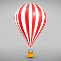 Amusement Park Ride Red And White Striped Hot Air Balloon With Small Yellow Basket