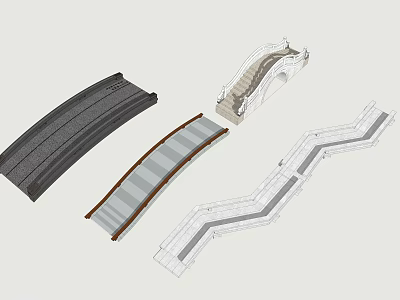 Different Landscape Bridge Designs with Curved Stepped and Straight Architectural Structures 3d model