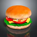 Delicious Hamburger With Golden Bun Fresh Lettuce Tomato Slices And Melted Cheese