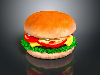 Delicious Hamburger With Golden Bun Fresh Lettuce Tomato Slices And Melted Cheese 3d model