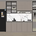Modern Kitchen Wine Cabinet With Glass Door Lighting Marble Countertop And Wine Bottles