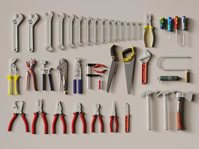 Essential Hand Tools Collection Including Wrenches Pliers Screwdrivers Hammers And Saws 3d model