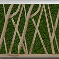 Living Plant Wall With Wooden Cross Strips And Lush Green Moss In Indoor Space