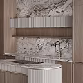 Elegant Modern Kitchen Interior Design With Marble Island Countertop And Wooden Cabinets