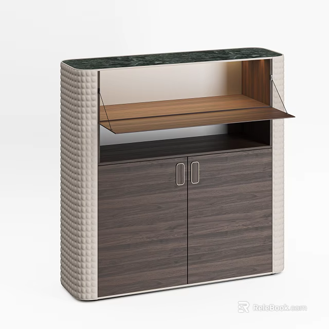 Modern Sideboard Cabinet With Wooden Storage And Marble Top Shelf And Double Doors 3d model 