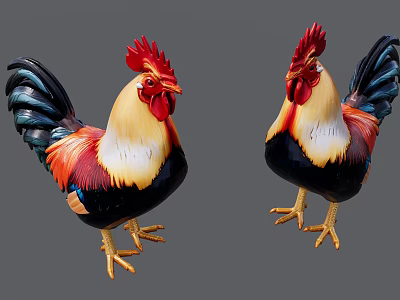 Decorative Colorful Rooster Statues With Vibrant Feathers Red Comb And Yellow Feet 3d model