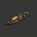 Colorful Iridescent Beetle With Green Blue Yellow Purple Body And Metallic Sheen On Dark Background