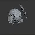 Wood Stone Broken Sphere Structure With Scattered Fragments And Textured Surface