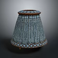 Ornate Lighting Combination With Feather Like Patterns And Blue Brown Geometric Design