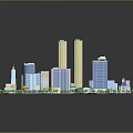 Colorful Cartoon City Scene With Tall Buildings Stadium Green Areas And Trees
