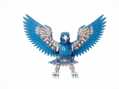 Blue Eagle Metal Sculpture With Spread Wings And Intricate Mechanical Details 3d model