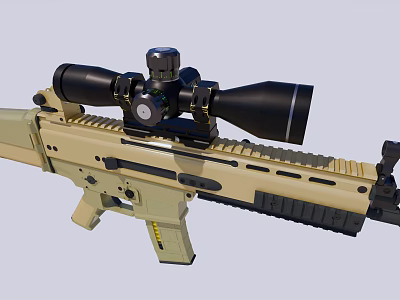 Tan Military Style Tactical Rifle With Scope And Rail System Design 3d model